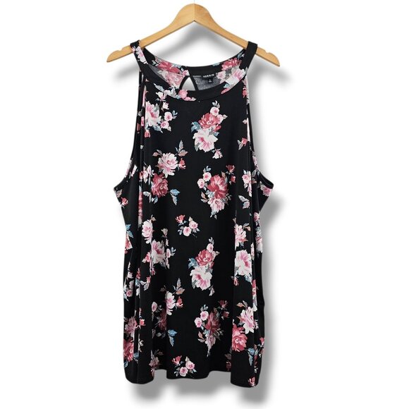 Torrid Womens Floral Sleeveless Tank Top Size 5X Black Pink Stretch Romantic - Picture 1 of 11